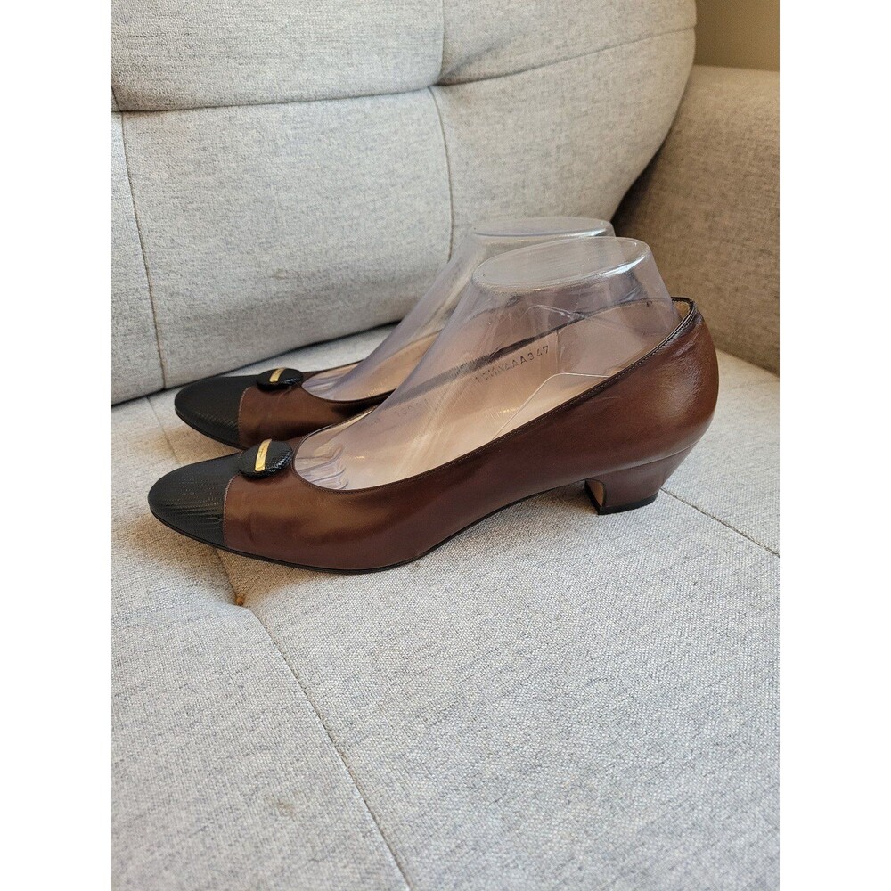 Salvatore Ferragamo Leather Pumps Colorblock Brown Classic Formal Size 10.5 AAAA - Picture 3 of 10